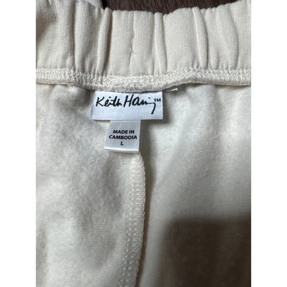 Keith Haring Women’s Large Cream Joggers Heart Graphic Sweatpants - Picture 5 of 8